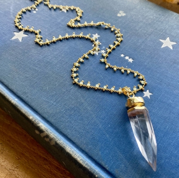 Boho Clear Crystal 22KGP Spike Necklace - Picture 10 of 15